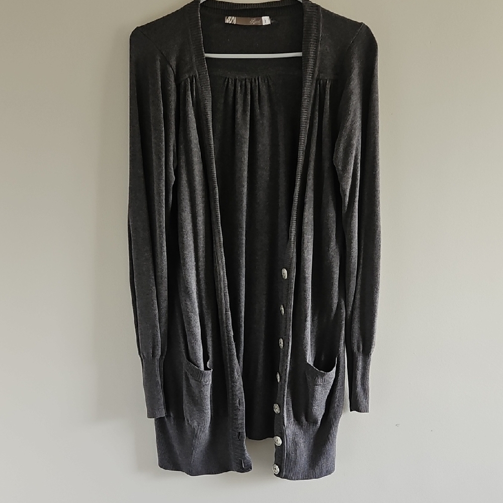 Kismet Gray Cardigan Sweater Lightweight Open-Front